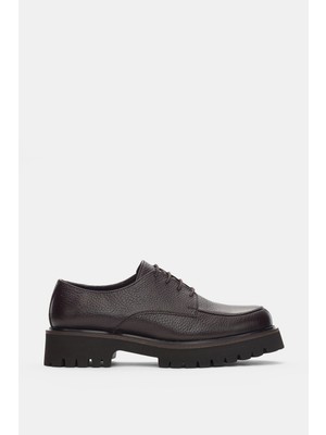 Selin Shoes Calder Hakiki Deri Bağcıklı Kadın Loafer- Kahverengi