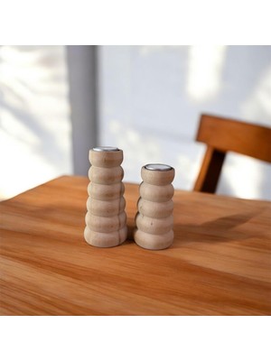 Sienta Home Dekoratif 2'li Doğal Ahşap Şamdan Mumluk Seti Bubble