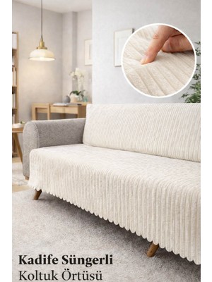 Faiend Kaymaz Taban Süngerli  Koltuk Örtüsü - Çekyat Örtüsü 170X210 Krem Rengi