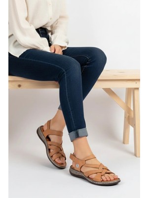 Mammamia D26YS-2415 Kadın Hakiki Deri Günlük Comfort Sandalet Taba