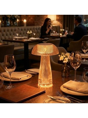 Uravas Store® Şeffaf Mantar Model LED Masa Lambası –kumandalı Şarjlı, Dokunmatik, Rengarek Işık Mod