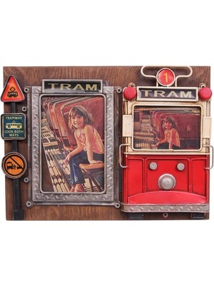 Dekoratif Metal Çerçeve Tramvay Dekorlu Vintage Hediyelik
