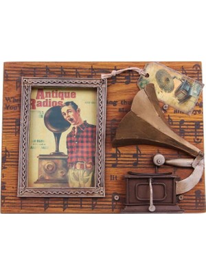 Dekoratif Metal Çerçeve Gramofon Dekorlu Vintage Hediyelik