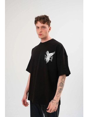 Senka Bisiklet Yaka Baskılı Oversize T-Shirt - Siyah -
