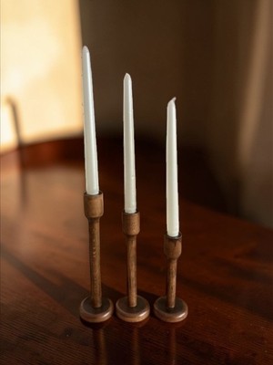 Sienta Home Dekoratif 3'lü Doğal Ahşap Şamdan Mumluk Seti Kadeh - Kestane