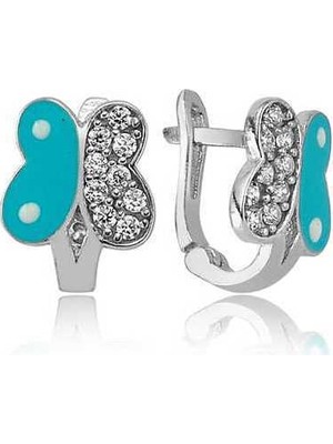 Gümüş Mavi Kelebek Çocuk Küpesi