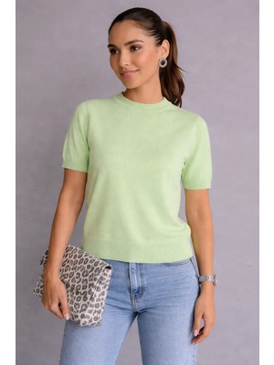Madmext Mint Yeşili Bisiklet Yaka Kadın Triko Tişört MG2703