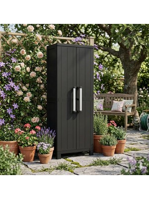 Evinizin Atölyesi 3 Raflı ve Uzun Bölmeli, Bahçe Dolabı, Balkon Dolabı, Plastik Dolap 65X37X173