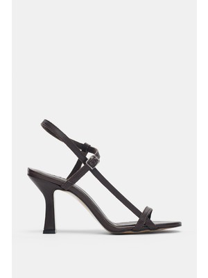 Selin Shoes Marovi Hakiki Deri Bilek Kemer Ayarlanabilir Toka Tek Bant Kadın Topuklu Ayakkabı- Kahverengi