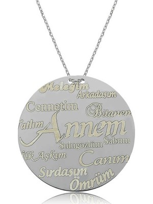 925 Ayar Gümüş Annem Yazılı Plakalı Kadın Gümüş Kolye