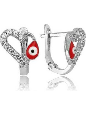 Gümüş Kırmızı Kalpli Çocuk Küpesi