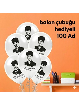Muka Atam Balon 12 Inç-30 cm 100 Adet-Balon Çubuğu Hediyeli 100 Adet-