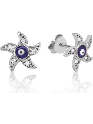 925 Ayar Gümüş Nazarlı Deniz Yıldızı Çivili Küpe