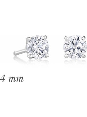 Gümüş Yuvarlak Tek Taş Zirkon Küpe - 4 mm