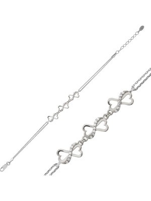 925 Ayar Gümüş Kalpli Sonsuzluk Bileklik