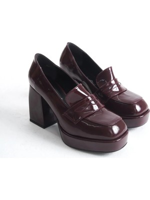 Ayakkabı Ateşi Kadın Platform Kalın Topuklu Loafer Harrie Bordo Rugan
