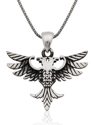 925 Ayar Gümüş Çift Başlı Kartal Erkek Gümüş Kolye