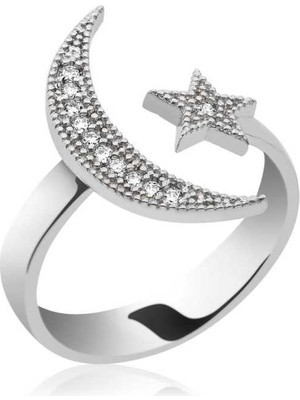 925 Ayar Gümüş Ay Yıldız Yüzük