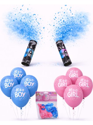 Eng Parti Dünyası Cinsiyet Belirleme Parti Seti – 2 Adet Mavi Konfeti ve 10 Adet It’s A Boy / It’s A Girl Balonu