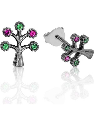 925 Ayar Gümüş Hayat Ağacı Çivili Küpe