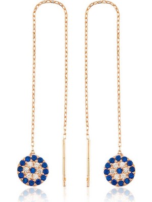 925 Ayar Gümüş Zincirli Nazar Küpe