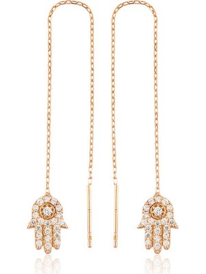 925 Ayar Gümüş Zincirli Fatma Ana Eli Küpe