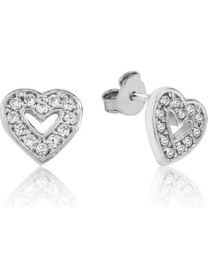 925 Ayar Gümüş Beyaz Kalpli Çivili Küpe