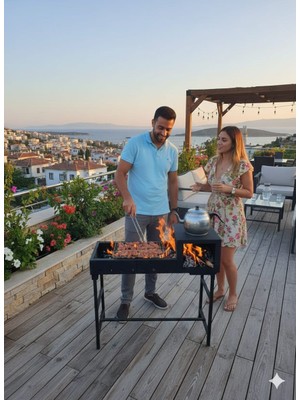 FBT Kamp, Piknik ve Bahçe Için Profesyonel Odun ve Kömürlü Katlanabilir Mangal Siyah