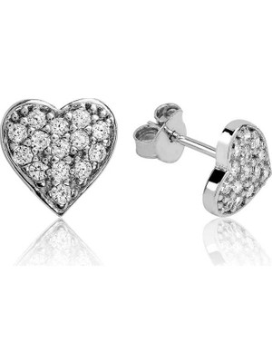 Gümüş Beyaz Kalpli Çivili Küpe