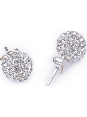 Gümüş Beyaz Taşlı Top Çivili Küpe