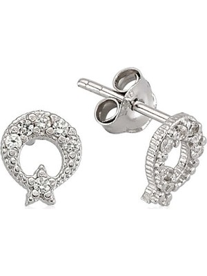 925 Ayar Gümüş Ay Yıldız Çivili Küpe