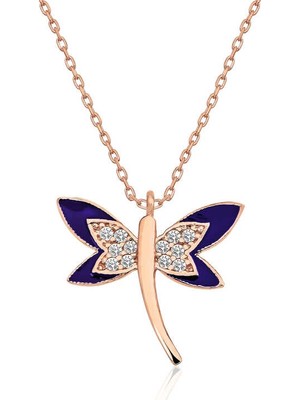 925 Ayar Gümüş Lacivert Yusufçuk Kadın Gümüş Kolye