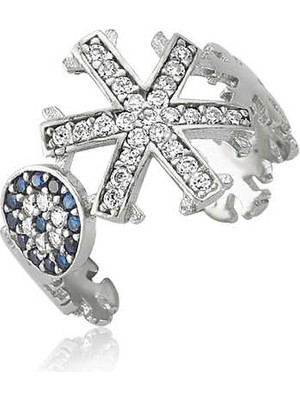 925 Ayar Gümüş Nazarlı Kar Tanesi Ayarlamalı Yüzük