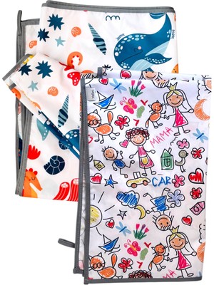 Delixa , Seaworld Ikili, Ekonomik Set, Ebat: 65X80CM, Sıvı Geçirmez Alt Açma Örtüsü, Bebek Bakım Örtüsü, Bü