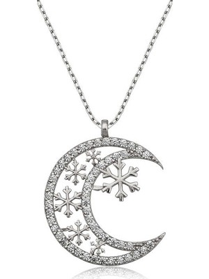 ​925 Ayar Gümüş Ay Kar Tanesi Kadın Gümüş Kolye