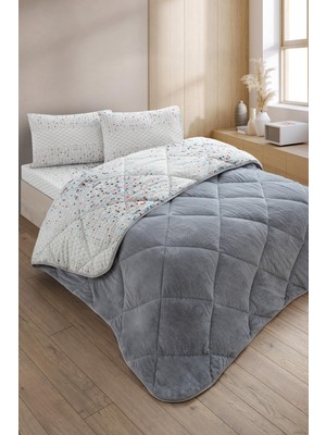 Delixa Evoria Kişilik Wellsoft Yorgan Uyku Seti Lastikli Çarşaflı Yastık Kılıflı Kişilik Uyku Seti (Gri)