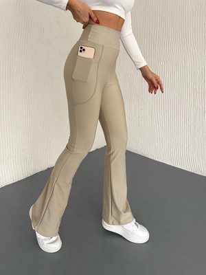 Kadın Yüksek Bel Yandan Cepli Ispanyol Tayt Pantolon