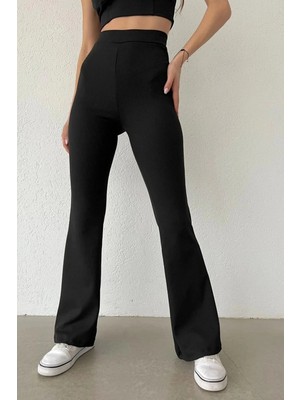 Kadın Yüksek Bel Fitilli Ispanyol Paça Tayt Pantolon