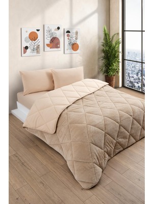 Delixa Kişilik Wellsoft Yorgan Uyku Seti - Lastikli Çarşaflı Yastık Kılıflı Kişilik Uyku Seti (Bej)