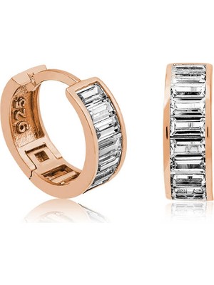 Gümüş Rose Baget Taşlı Halka Küpe