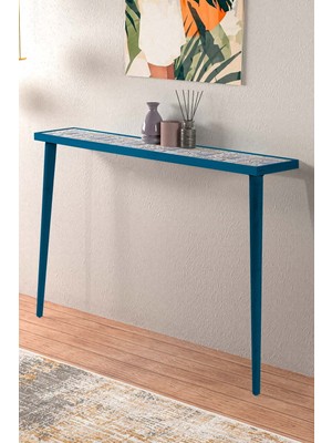 Feyza Design Mavi Ahşap Dresuar 122X20CM Yüksekliği 84CM Doğal Ayaklı