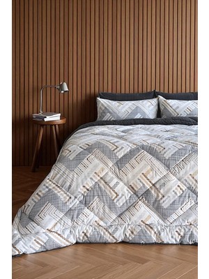 Delixa Çift Kişilik 4 Yastık Kılıflı Lastikli Çarşaflı Çift Taraflı Desenli Uyku Seti- Antrasit