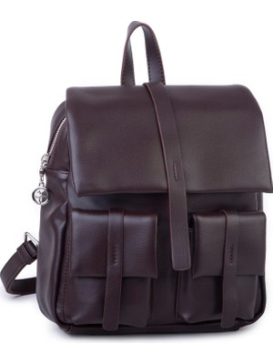 Nas Bag Kadın Şık Günlük Cepli Yumuşak Deri Sırt Çantası Kahverengi