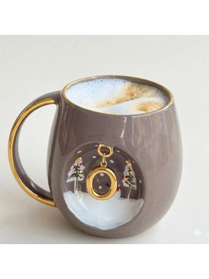 BSK Ceramics Handmade Porselen Harfli Taupe Kupa O Harfi