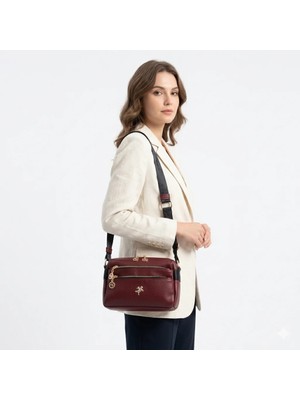 Nas Bag Kadın  Çok Bölmeli Orta Boy Çapraz Omuz Çantası Bordo Siyah Victoria