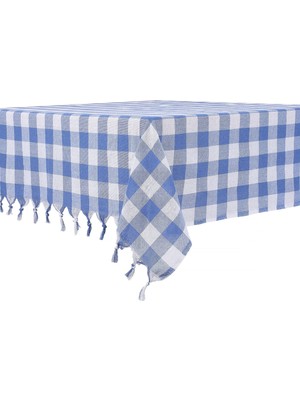 Delixa Destalya Masa Ortusu, 140 x 140 cm Mavi Kareli Masa ORTUSU%100 Pamuk Ortusu, Damali Sofra Ortusu (Ma