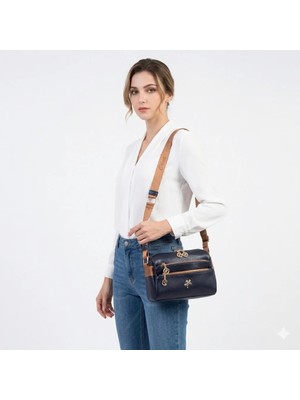 Nas Bag Kadın  Çok Bölmeli Orta Boy Çapraz Omuz Çantası Lacivert Taba Victoria