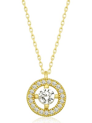 Gümüş Gold Minimal Yuvarlak Tektaş Kadın Kolye