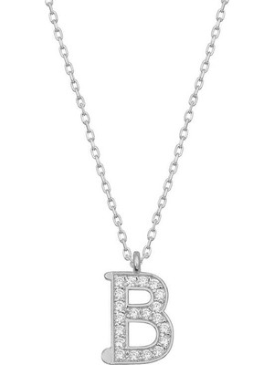 925 Ayar Gümüş Rodyum Kaplama B Harfi Kadın Gümüş Kolye