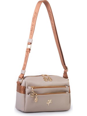 Nas Bag Kadın  Çok Bölmeli Orta Boy Çapraz Omuz Çantası Kum Taba Victoria